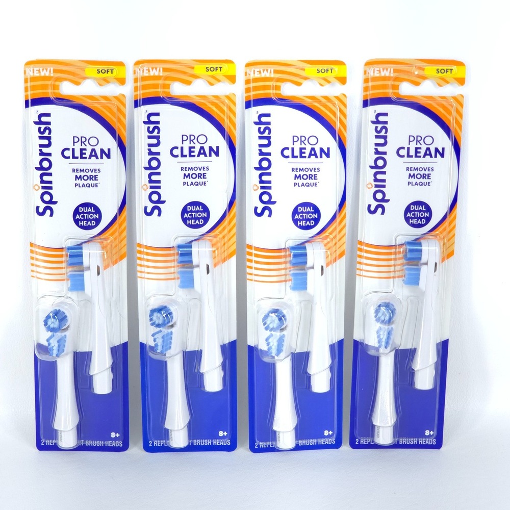 4x Spinbrush Pro Clean Replacement Brush Heads Soft 2 Year Supply Dual Action
